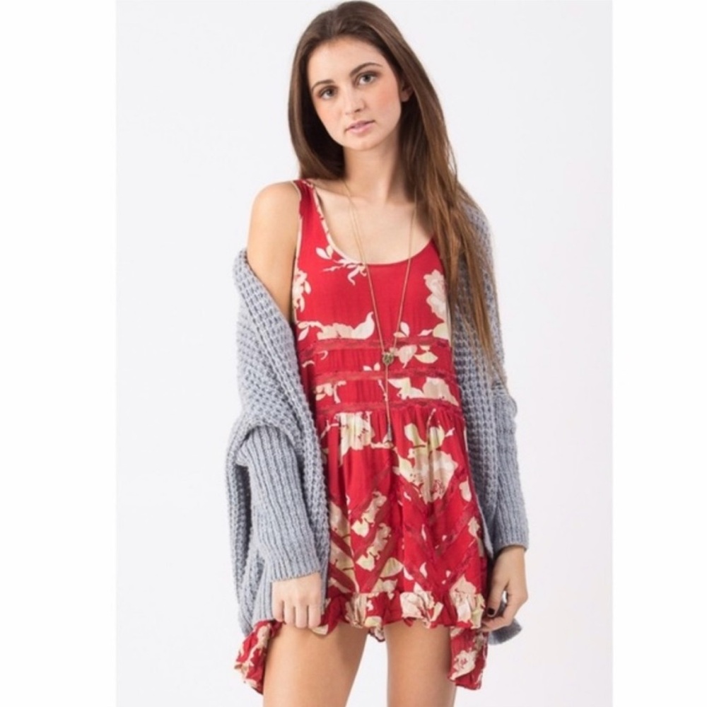 Intimately Free People Flower Voile Lace Trapeze Antique Rose Floral Lace Tunic